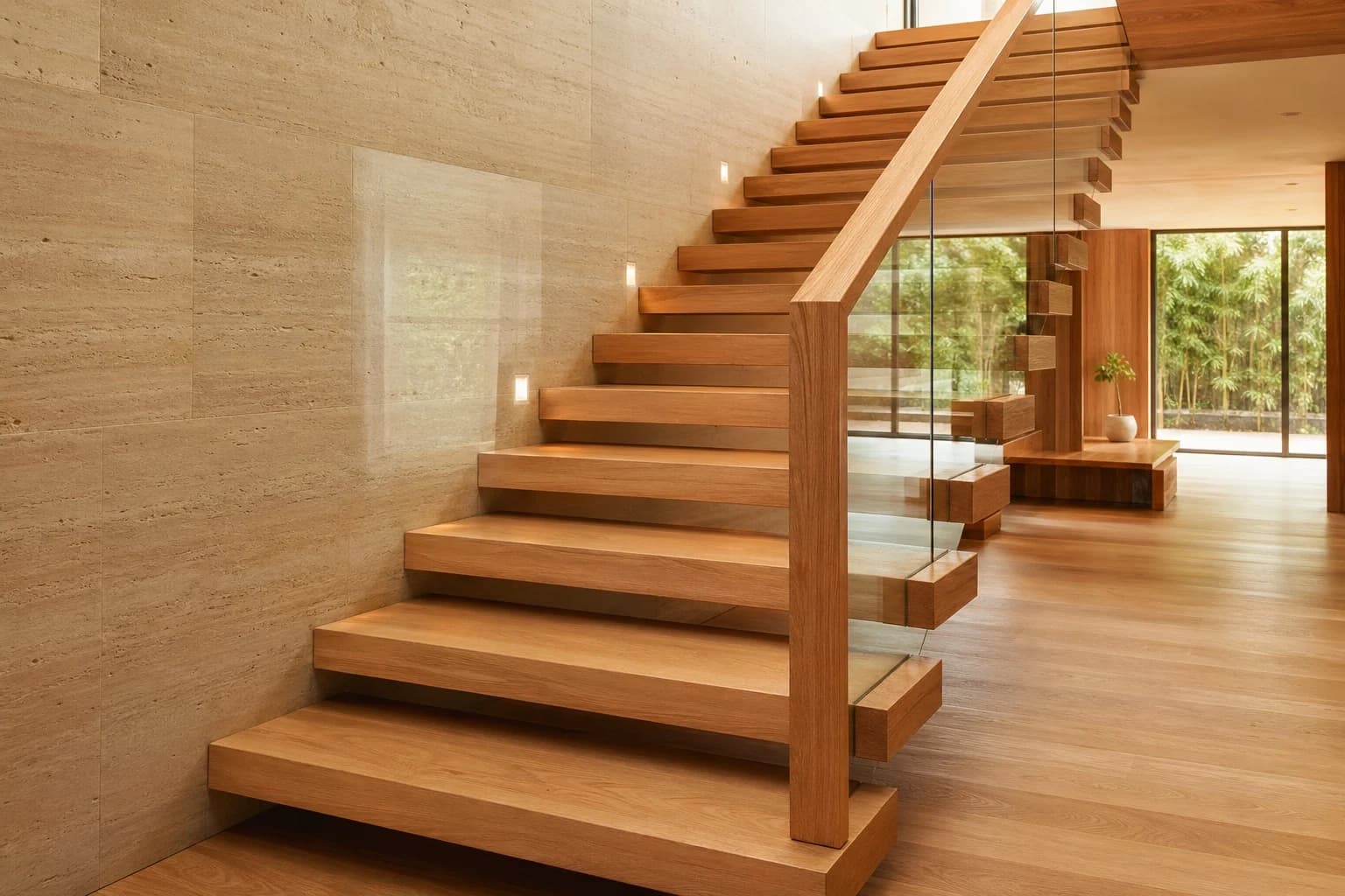 Escalier flottant en chêne